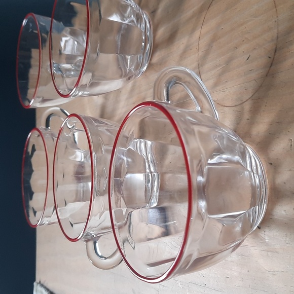 Vintage Duralex Picardie set of 5 red-rimmed punch-bowl/espresso glasses - Picture 1 of 5